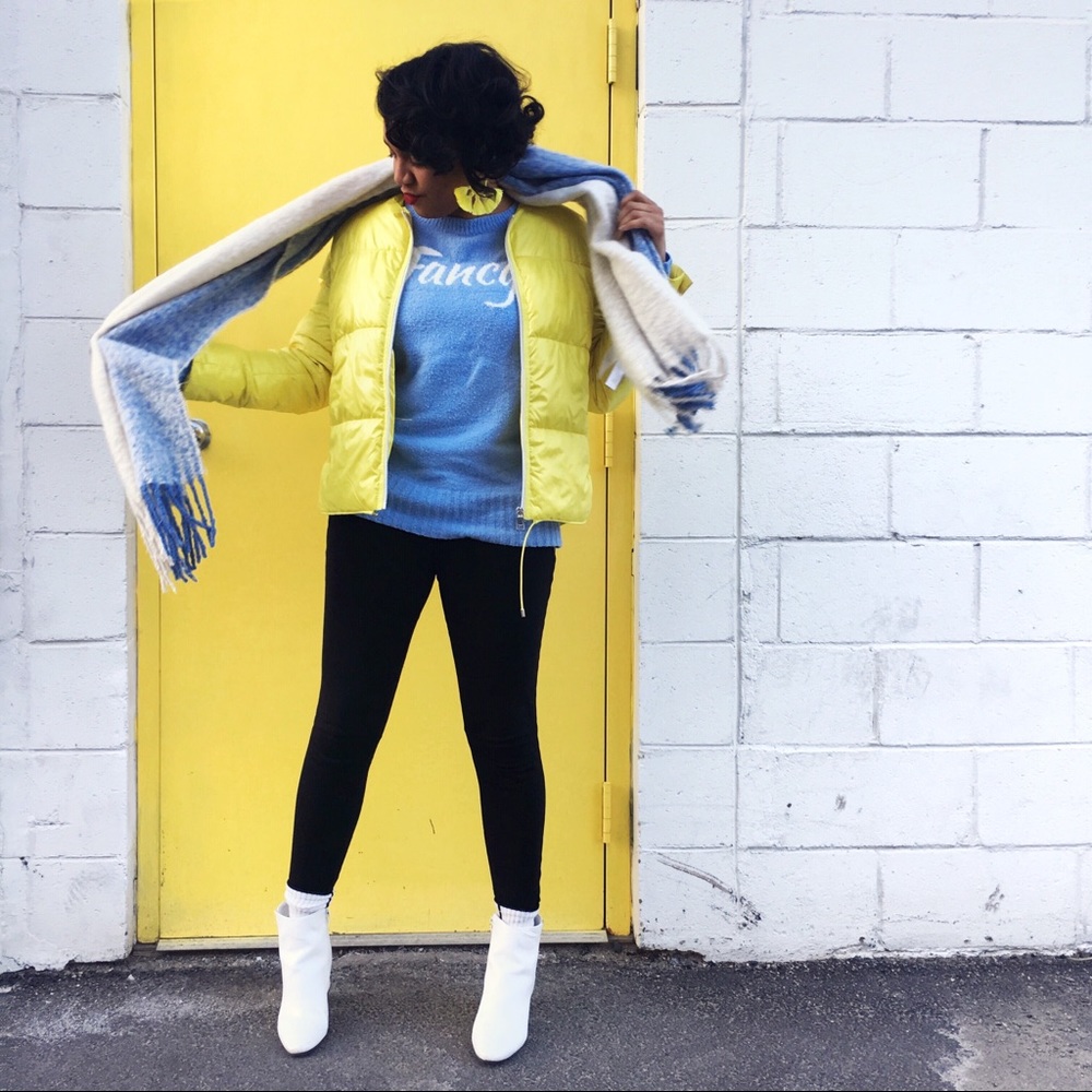 Collarless Neon Puffer Crop Jacket